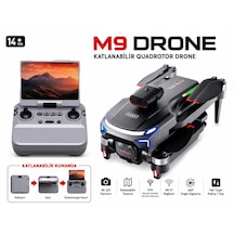 M9 Dron Katlanabilir Ekranlı Kumanda 4k Çift Çift Lens Fvp Kameralı Wi-fi Canlı Görüntü Aktarımı Takip Et Modu Katlanabilir Özel Çantalı 360 Dere Engel Algılamalı Fırçasız Motor Renkli Aydınlatma