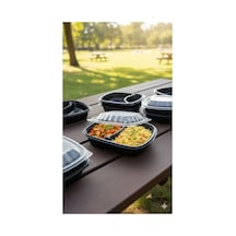 2 Bölmeli Sızdırmaz Mikrodalga Uyumlu Paket Servis Kabı - Siyah Lüks Yemek Kabı 10 Adet - 872728837