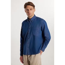 Tudors Regular Fit Rahat Kesim Cepli Denim Düğmeli Yaka Mavi Kot Gömlek-33297 Mavi