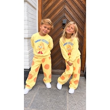 Elzo Collection Unisex Sweet Chesee Baskılı Sweatshirt Baskılı Eşofman Alt Üst Takım Sarı