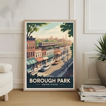 Borough Park Seyahat Posteri: İkonik Yer İşaretleri, Canlı Şehir Manzarası Amerika Birleşik Devletleri