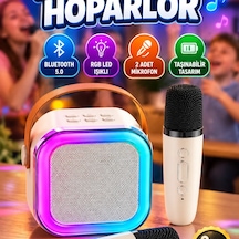 Kablosuz Karaoke Hoparlör Çift Mikrofonlu Bluetooth 5.0 Led Işıklı Taşınabilir Ses Sistemi