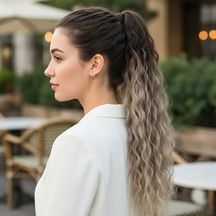 Lastik Tokalı At Kuyruğu Kabarık Afro Dalgalı / Küllü Kumral / Beyaz Platin Ombre - Eınj-718162 Çok Renkli