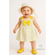 Babyden's Kız Bebek Çiçek Desenli Fiyonklu Yazlık Elbise Şapkalı Takım Pamuklu Sarı Çiçekli Bebek Kombini Sarı