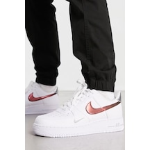 Nike Air Force 1 '07 Trainers White With Metallic Swoosh Leather Sneaker Hakiki Deri Erkek Günlük Spor Ayakkabı Beyaz