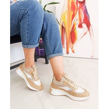 Ten Renk Kot Triko Malzeme Bağcıklı Kadın Sneakers 001