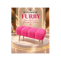 Furby Teddy Kumaş Puf Bench 4 Boğumlu Modern Tasarım, Ahşap Ayaklı, Yatak Odası, Makyaj Masası 64x32x43 Cm Barbie Pembe Barbie Pembe