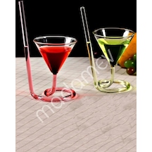 2'li Spiral Cocktail Kendinden Pipetli Martini Kokteyl Sunum Bardağı New Cam Meşrubat İçki Bardak