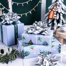 Metalize Gümüş 4,5cm Yıldız-fiyonk Yapşkanlı Paket Süsü 20adt