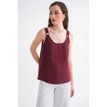 Mixray 4666 Kadın Toka Detaylı Modal Bluz Bordo Bordo