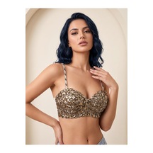 Orvelia Kristal Taş İşlemeli Bronz Büstiyer Amber Glow Altın