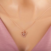 Coquet Accessories 925 Ayar Gümüş Rose Kalp Göz Kadın Kolye