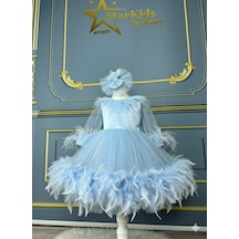 Star Kids Fashion Kız Çocuk Mavi Otrişli Elbise,kız Çocuk Mezuniyet Elbisesi,toka Dahil Açık Mavi