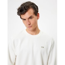 About Blank Koton Bisiklet Yaka Sweatshirt Minimal Baskılı Basic İnterlok Kumaş Pamuk Karışımlı Acı Kahverengi