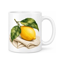 Storeşahin Keten Üzerinde Limon Tasarımlı Porselen Kupa - Model 616 Shn0720