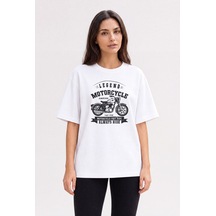 Black Nova Oversize Baskılı Unisex %100 Pamuk T-shirt Legend Motorcycle Beyaz