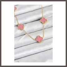 Bezos 316l Çelik Zincir Gold Pembe Renk Yonca Kadın Kolye Nxrlvng