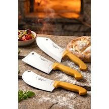 Lazbisa Mft-002 Gold Serisi Pide Börek Mutfak Bıçağı Salata Pizza Bıçak Kıyma Et Satırı Doğrama 3 Lü Set Sarı