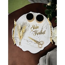 Devotiony Desenli Polyester Nişan Tepsisi Beyaz Beyaz