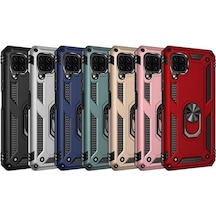 Huawei P40 Lite Yüzüklü Standli Manyetikli Hybrid Zirh Kilif 283262041 - Kampanya-Renk / Cam Ekran Koruyucu(+15)-Kirmizi