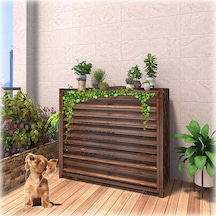 Premium Masif Ahşap Dış Mekan Klima Kapağı - Ahşap Panjur Gizlilik Çit Perdesi, Toz Önleyici Çiçek Rafı Ve Gizli Isı Pompası Izgaraları 105x47x80cm - Hava Koşullarına Dayanıklı Ve Şık Desi Diğer