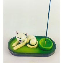 Uykucu Kedi Çubuk Tütsülük Ve Tealight Beyaz
