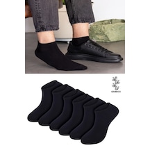 Ozzy Socks 6 Çift Bambu Siyah Erkek Dikişsiz Patik Çorap 4 Mevsim Dayanıklı Topuk Ve Burun Siyah