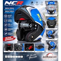Ncr-166e Çene Açılır Gözlüklü Ece 22-06 Belgeli Kask Mavi Grafik