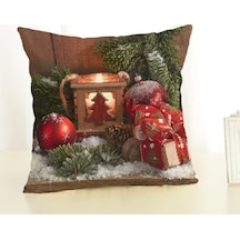 Noel Dekorasyonu Pamuk Ve Keten Yastık Ofis Ev Yastığı Yastık Olmadan, Boyut: 45x45cm Kırmızı Hediye