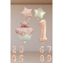 2 Yaş Retro Folyo Pembe Kek Pembe Krem Yıldız Folyo Balon Rose Gold Rakam Doğum Günü Süsleme PEMBE