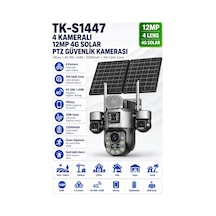 Tk-s1447 12mp 4 Kameralı 36x Optik Zoom 4g Esım Solar Ptz Kamera 32000mah Batarya 20w Panel
