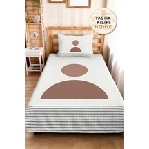 Minimal Boho Geometrik Bej Genç Odası Tek Kişilik Pike Takımı - Vizon 160x220 Cm Yatak Örtüsü Kremamsı Vadi Çizgisi