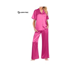 Kadın Ev Nefes Alabilen Ve Rahat Pijama Takımı - Kırmızı Gül - Wr328706