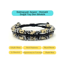 Yıldız Doğal Taş Dalmaçyalı Jasper Ve Hematit Makrome Doğal Taş Deri Erkek Bileklik Çok Renkli