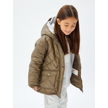 Koton Oversize Şişme Mont Kapşonlu Çıtçıt Detaylı Kapitone Haki 5wkg00028aw Haki