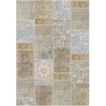 Çam Halı Gloria Td768 Bej Mavi Patchwork Desen Dokuma Saçaklı Kilim
