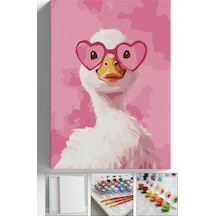 Sayılarla Boyama Seti Numaralı Tuval Fırça Boya Askı Aparatı Dahil Set 40x50 Cm - Pembe Ördek