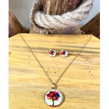 316l Çelik Çiçek Figürlü Kolye Küpe Hediyelik Set