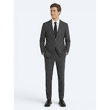 Kip Siyah Desenli Modern Fit Keten Karışımlı Takım Elbise