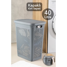 40 Litre Kirli Çamaşır Sepeti - Kapaklı Delik Detaylı Stash Slim Kirli Sepeti Banyo Organizer Gri Gri