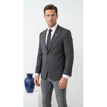 Plus Scorpion Erkek Blazer Ceket Twill Puntolu Kırlangıç Yaka 2 Düğmeli Çift Yırtmaçlı Slim Fit Füme