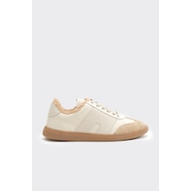 Derinet Hakiki Deri Comfort Taban Kürklü Kadın Sneaker Bej Bej