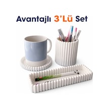 Masaüstü Düzenleyici Avantajlı 3'lü Set Kalemlik, Çok Amaçlı Organizer Ve Düzenleyici Seti Siyah - Beyaz