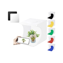 Puluz 2 Ledli 23x24cm 6 Fonlu Ürün Çekim Çadırı Light Box + Siyah Beyaz Akrilik Yansıtıcı Zemin