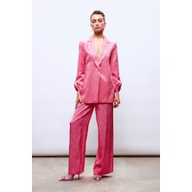 Sateen Saten Desenli Pantolon - Pembe