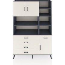 Hyperion Dolap 9 Raflı 5 Çekmeceli 3 Kapaklı 132x44x195 Antrasit-aytaşı/aytaşı Aytası/aytası