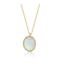 Opal Taşlı Oval Altın Kolye