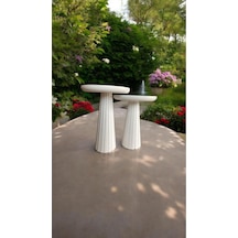 Wood Wooden Ahşap 2'li Set Fitilli Mantar Yan Sehpa Modern Beyaz Renk Fiskos Beyaz