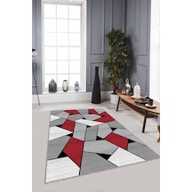 Kırmızı Geometrik Kaymaz Tabanlı Dekoratif Halı Wl06n11