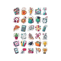 30 Adet Enerjik Öğrenci Hayatı Sticker Seti - Laptop Defter Telefon İçin Çok Renkli
